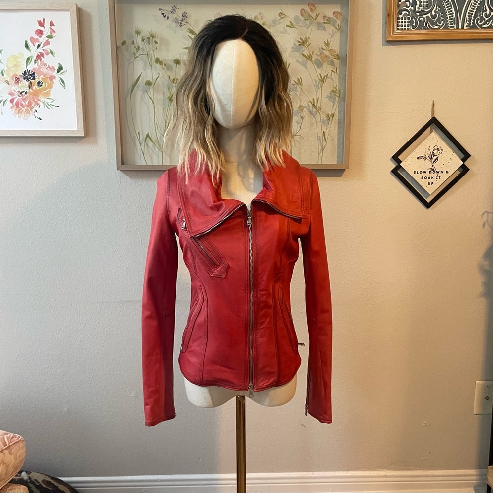 Blood Orange Italian Leather Moto Jacket